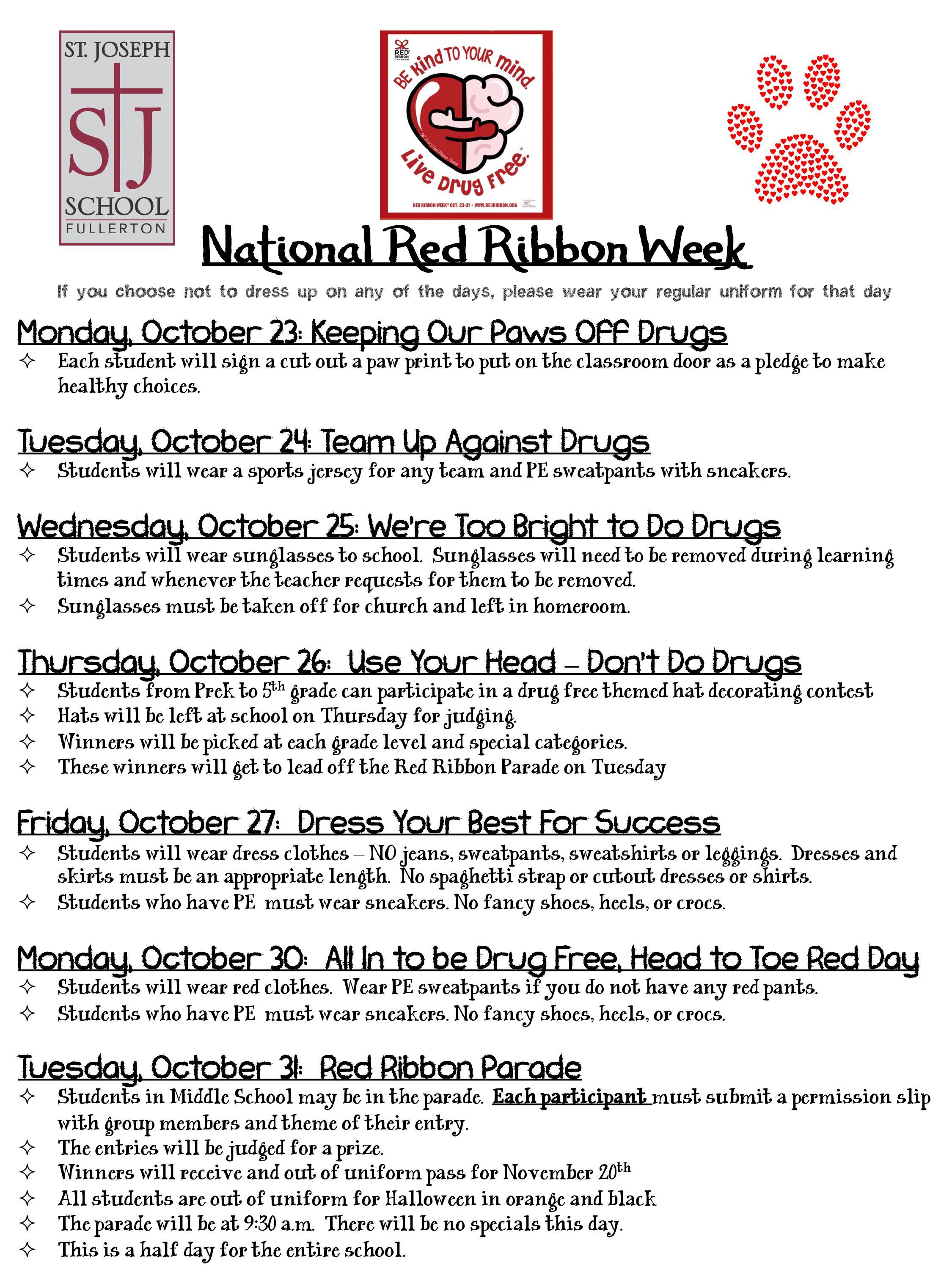 red ribbon week 2023 dress up days